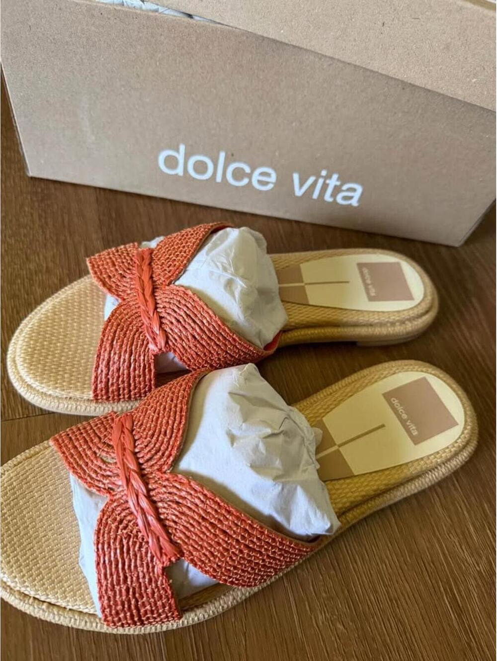 Dolce Vita Woven Orange/Coral Slide Sandals
